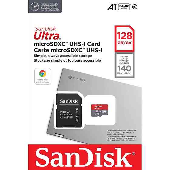 Карта пам'яті microSDXC (UHS-1) SanDisk Ultra 128Gb class 10 A1 (140Mb/s) (adapter SD) Imaging Packaging Киев