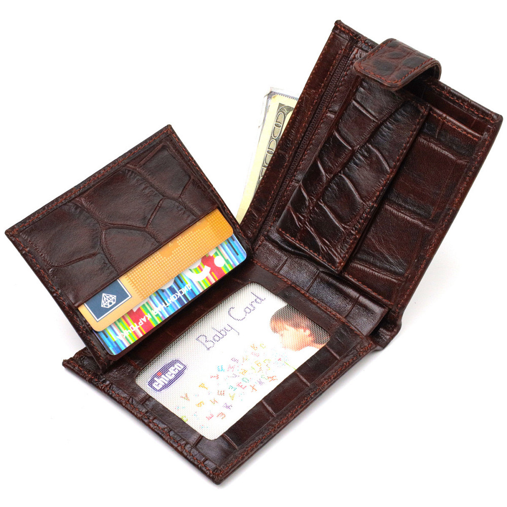 Купюрник для чоловіків горизонтального формату з натуральної шкіри з тисненням під крокодила CANPELLINI 21773 Коричневий Київ - фото 7