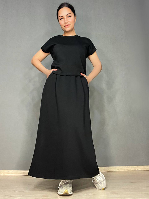 Костюм жіночий A-N 26067 футболка з довгою спідницею оверсайз, чорний, one size Київ - фото 1