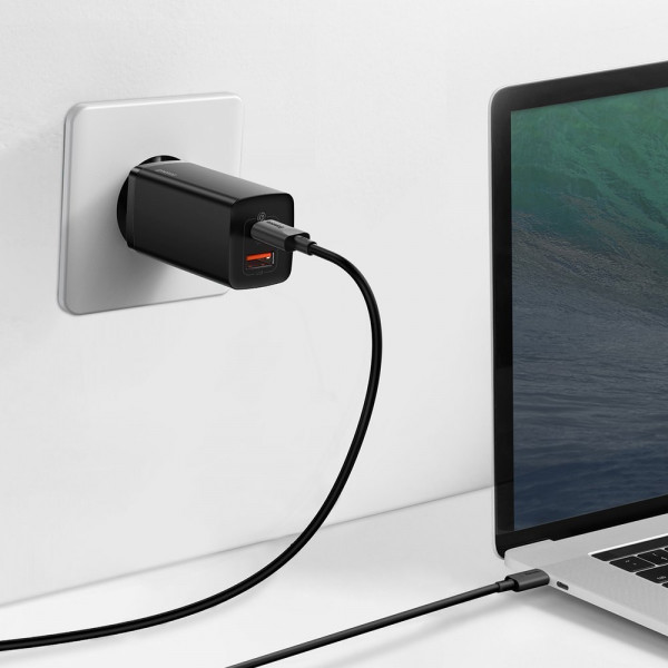 Зарядний пристрій 2xUSB 65W GaN (USB-C+USB-A) Чорний Baseus (CCGAN2L-B01) Київ - фото 7