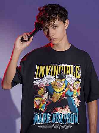 Футболка для хлопчика з аніме принтом Інвінкібле Марк Інвінкібле Суперхеро оверсайз (зріст від 165 до 180) Чорний AnimeJ0848m Дніпро