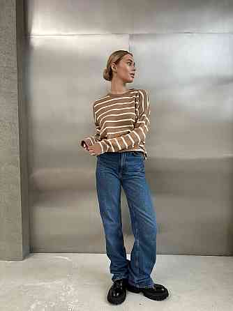 Жіночий базовий смугастий светр оверсайз вовна 70% акрил 30% Беж Одеса