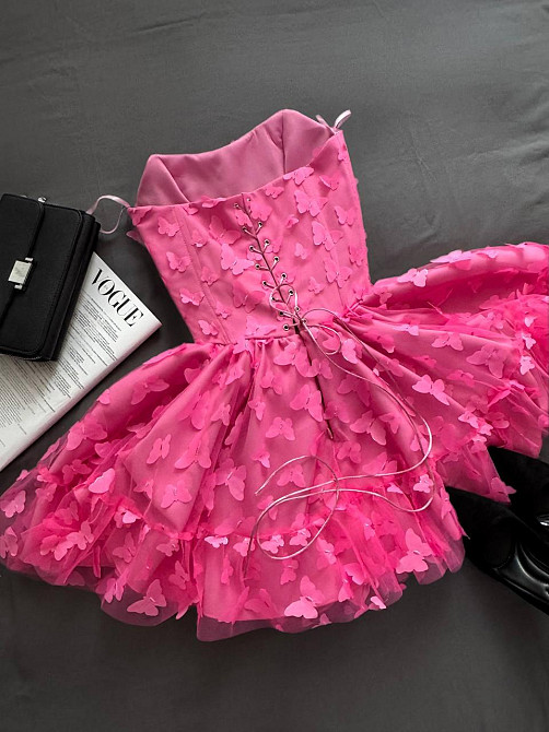 Жіноча романтична приваблива міні-сукня костюмна+фатін метелики(на підкладці). Рожевий, 44/46 Одеса - фото 3