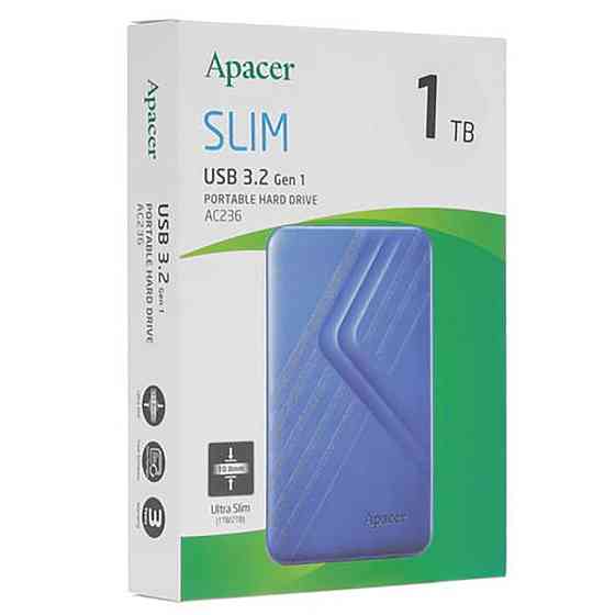 Зовнішній жорсткий диск PHD External 2.5'' Apacer USB 3.2 Gen. 1 AC236 1Tb Blue (color box) Київ