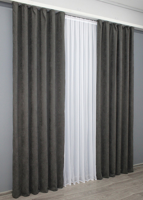Комплект готових штор VR-Textil Мікровелюр SPARTA № 839ш Темно-сірий 100х285 см 2 шт (31-332) Київ - фото 5