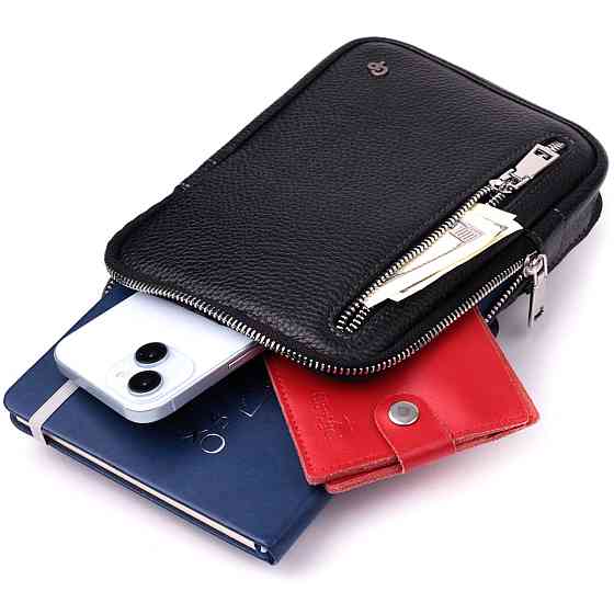 Прямоугольная сумка бананка из качественной натуральной кожи Черный (GRANDE PELLE) Киев