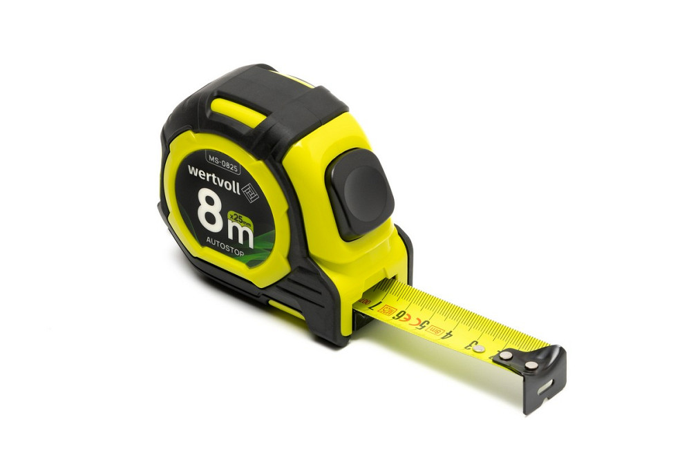 WERTVOLL Рулетка WERTVOLL 8 м×25 мм дві кнопки AUTOSTOP покриття TPR нейлонове покриття протико Київ - фото 1