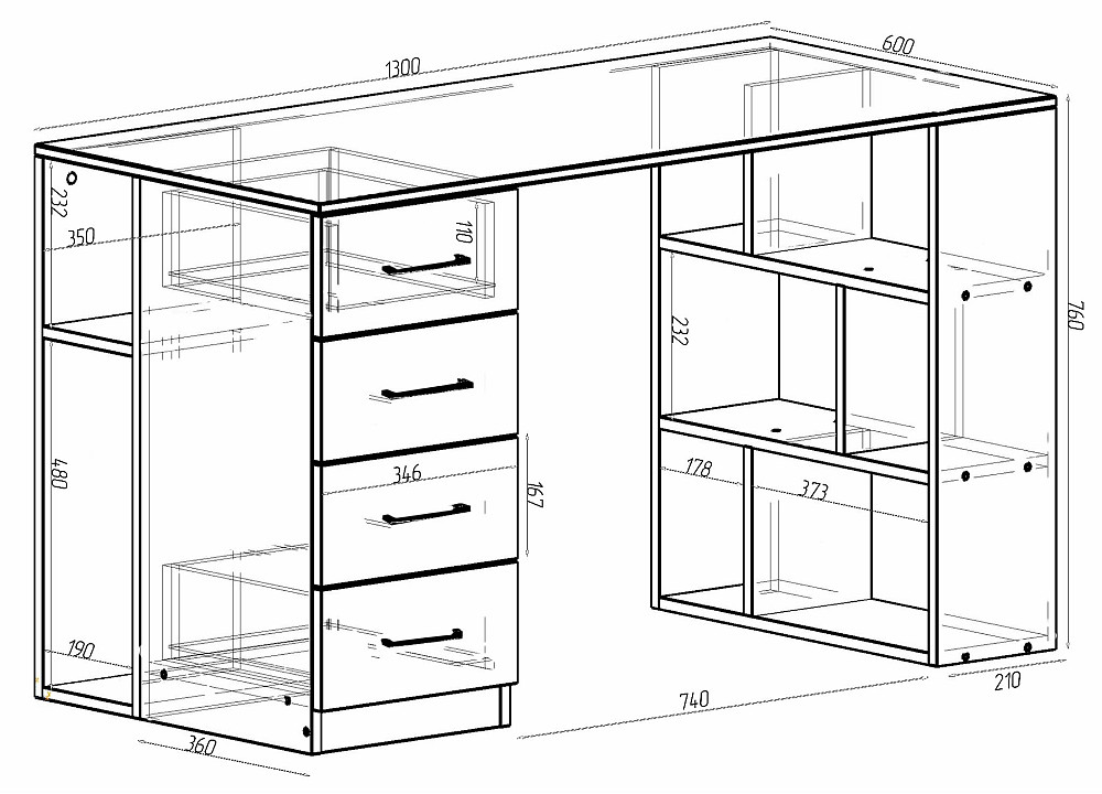 Стол письменный Tetris Т-8, Дуб Конкордия, 1300/600/760 Львов - изображение 2