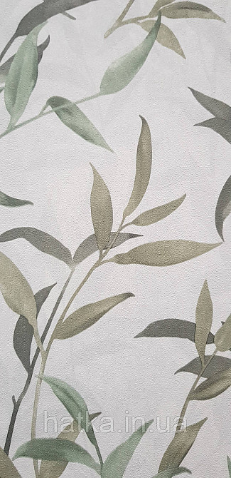 Обои виниловые на флизелине Sintra Adria метровые листья ветки зеленые на сером Киев - изображение 1