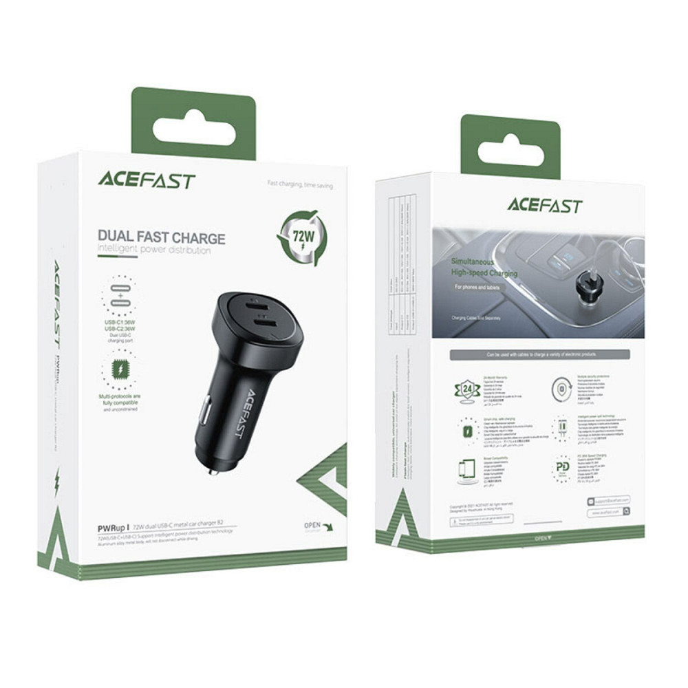 Автомобільний зарядний пристрій ACEFAST B2 72W dual USB-C metal car charger Киев - изображение 3