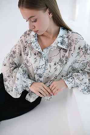 Женский романтичный костюм двойка: рубашка и плиссированные брюки дабл шелк армани + тенсел Черный Одесса