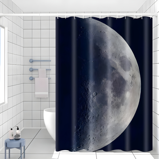 Шторка для ванної та душу 180x180 см водостійка, шторка для ванної кімнати з кільцями і гачками, принт місяць Кам'янець-Подільський
