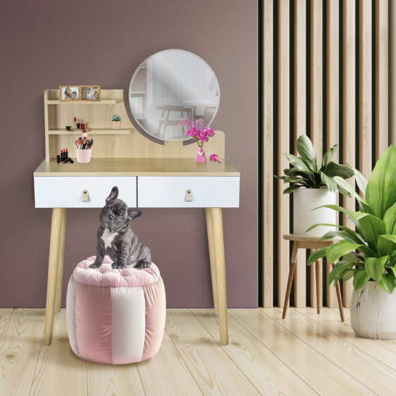 Туалетний столик Jumi Scandi з шухлядами, шкіряні ручки, світлий бук Київ