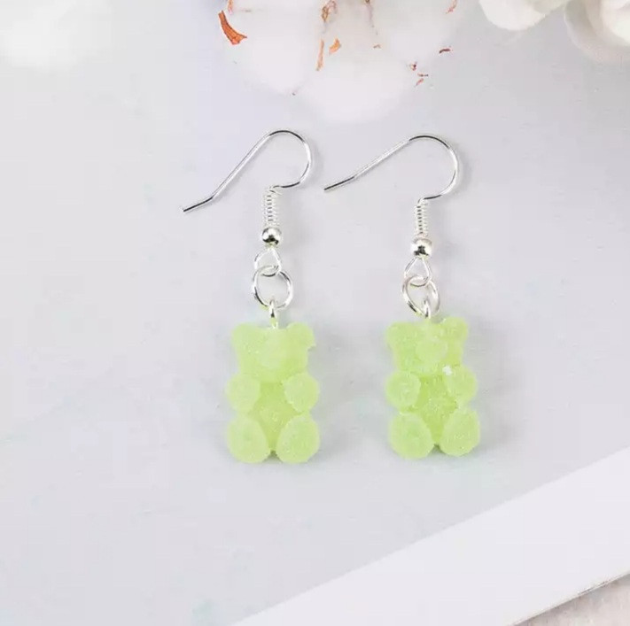 Сережки мишки, зеленые (темнее чем на фото) - размер мишки 1,7см, смола Киев - изображение 1