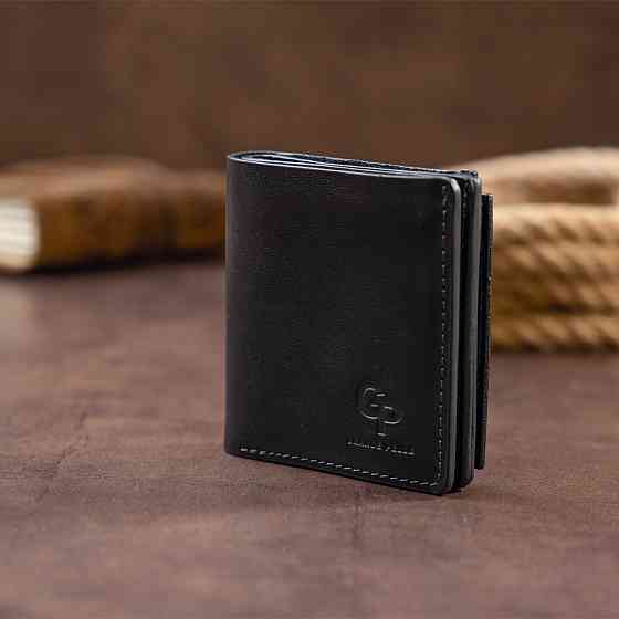 Вертикальне глянсове портмоне з накладною монетницьою GRANDE PELLE 11329 Чорне Київ