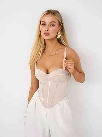 Жіночий стильний романтичний корсет легка сітка + атласні вставки Пудра, 46 Одеса