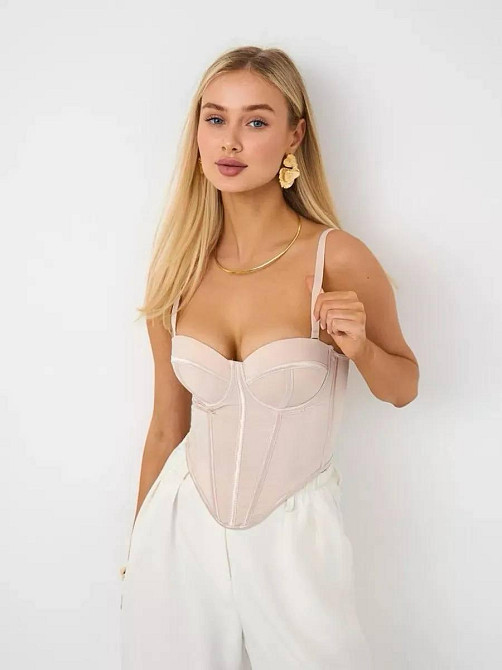 Жіночий стильний романтичний корсет легка сітка + атласні вставки Пудра, 46 Одеса - фото 1