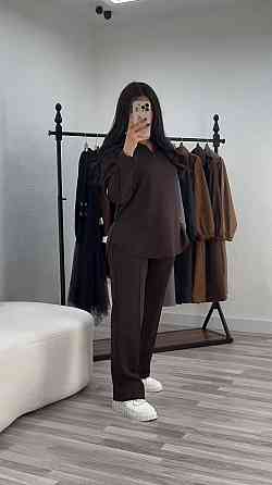 Жіночий стильний повсякденний костюм з V-вирізом двонитка Шоколад, 60/62 Одеса