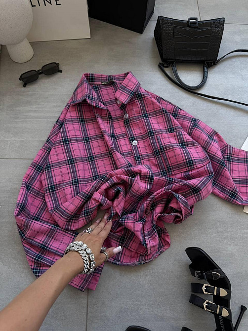 Женская стильная оверсайз рубашка в клетку фланель 100% коттон Малина Одесса - изображение 3