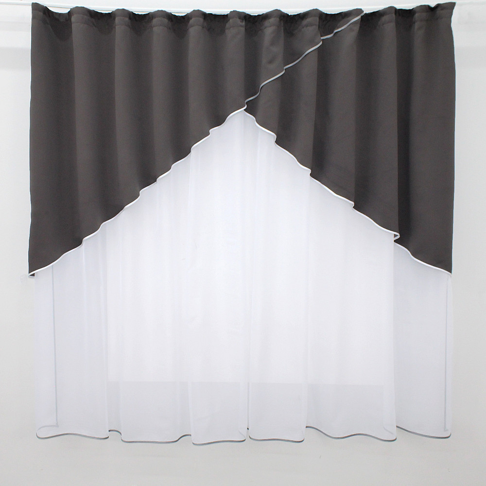 Кухонная гардина VR-Textil № 00к арка белый с темным какао 290х170 см (59-816) Киев - изображение 1