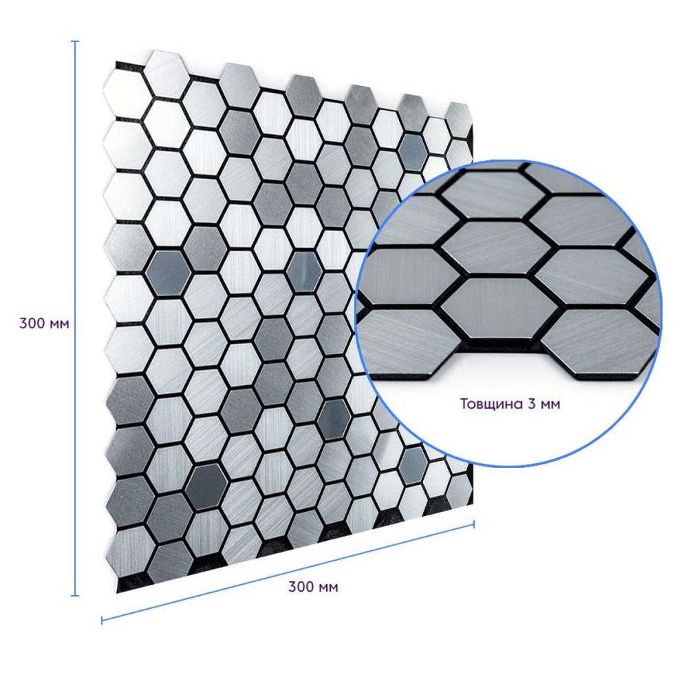 Самоклеющаяся алюминиевая плитка 300х300х3мм Серебряная мозаика з зеркальными вставками SW-00001928 Днепр - изображение 3
