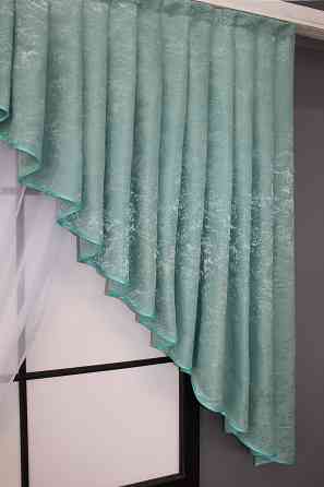 Кухонный комплект VR-Textil № 039к шторка с ламбрекеном белый с бирюзовым 150х170 см (52-0816) Киев