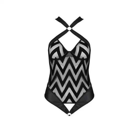 Сітчастий боді з халтером та ритмічним малюнком Passion Hima Body XXL/XXXL, black Львів