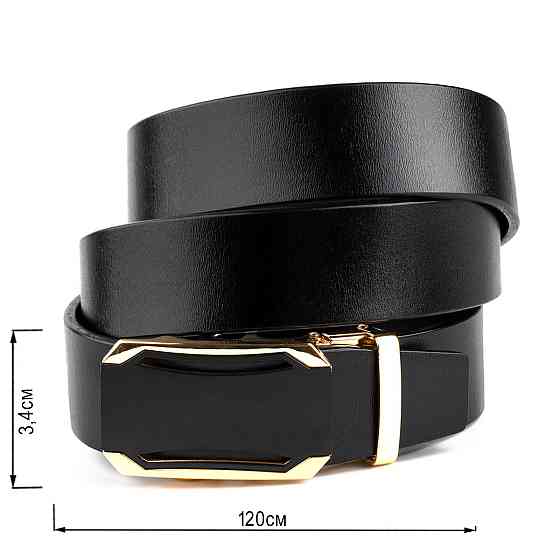 Ремень мужской с золотистой пряжкой Vintage 20258 Черный Киев