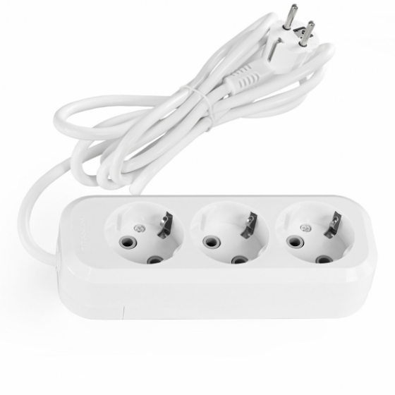 Подовжувач із заземленням 3 розетки 3м d1,5мм білий Standard Titanum Житомир - фото 1