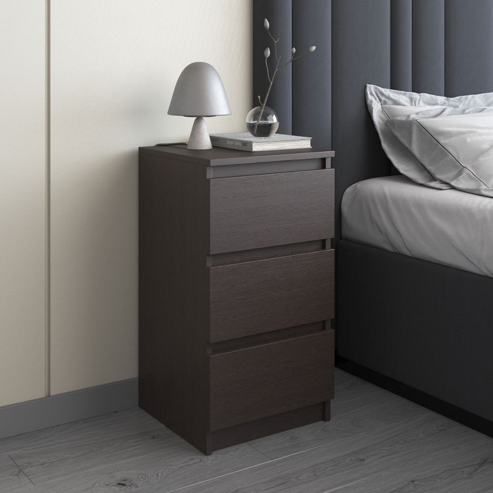 Тумба прикроватная VAYS, в спальню, современная, 3 ящика, без ручек R-30 Венге Темный Львов - изображение 1