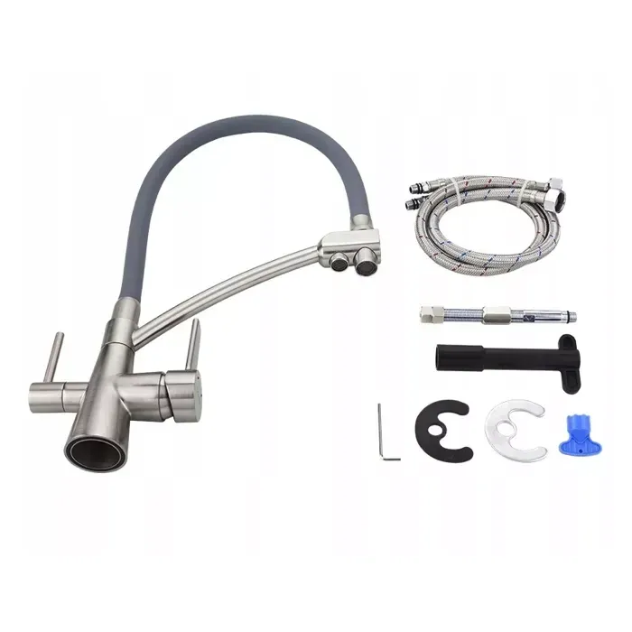 Смеситель для кухни с подключением к фильтру Frap F4374-5 на две воды, сатин/серый Киев - изображение 3