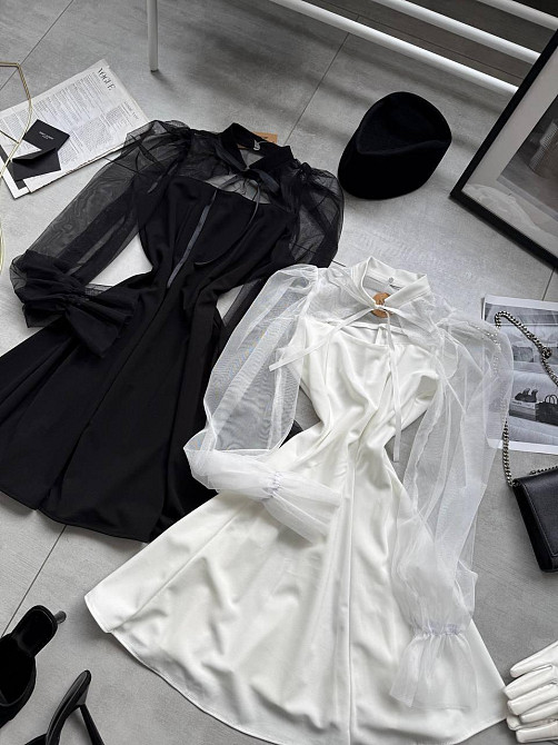 Женское нежное платье с рукавами из сеточки креп дайвинг Молочный, 42/44 Одесса - изображение 9