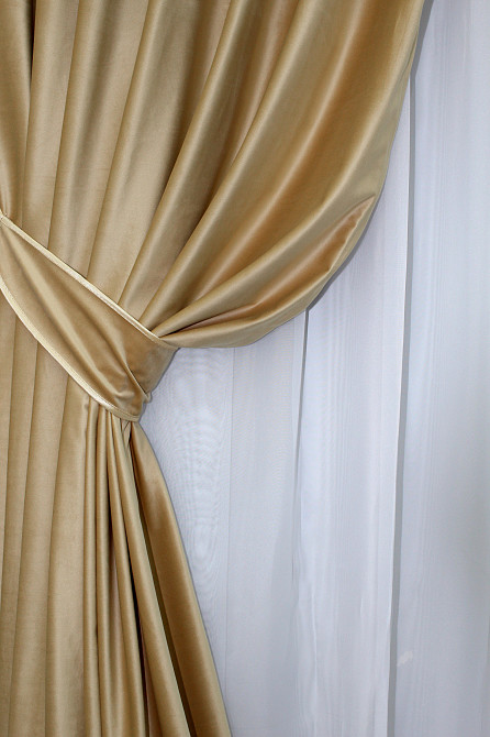 Комплект готових штор VR-Textil Оксамит № 1038ш Золотистий 150х295 см 2 шт (30-851) Київ - фото 5
