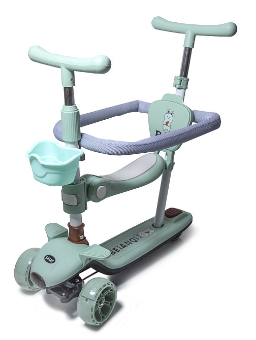 Самокат 5в1 для малышей от 1 года, с бортиком, подсветкой и музыкой BAQ. Мятный цвет Одесса - изображение 1
