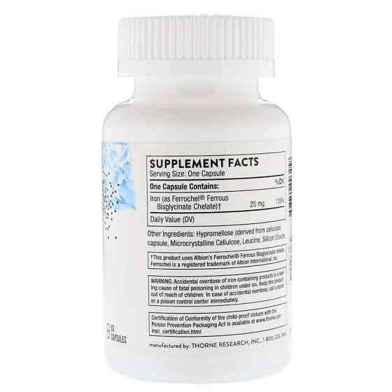 Залізо Thorne Iron Bisglycinate 60 капсул Київ