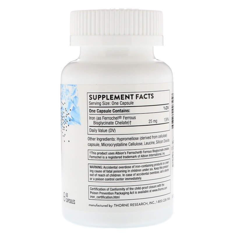 Залізо Thorne Iron Bisglycinate 60 капсул Київ - фото 2