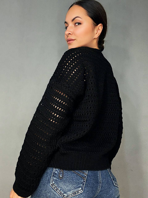 Свитер женский MIX RAY 6766 ажурная вязкая сетка прозрачный оверсайз, черный, one size Киев - изображение 13