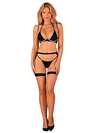 Комплект 3 предмети - ліф, стрінги та пояс для панчох Selinne 3-pcs set, чорний, XS/S Sex Aura Київ