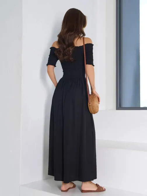 Платье макси с открытыми плечами лен-котон с открытыми плечами Одесса - изображение 9