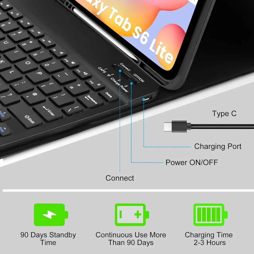 Чохол-клавіатура для Samsung Galaxy Tab S6 Lite 2024/2022/2020 10.4", Bluetooth, зі знімною клавіатурою та тримачем S-Pen Київ - фото 7