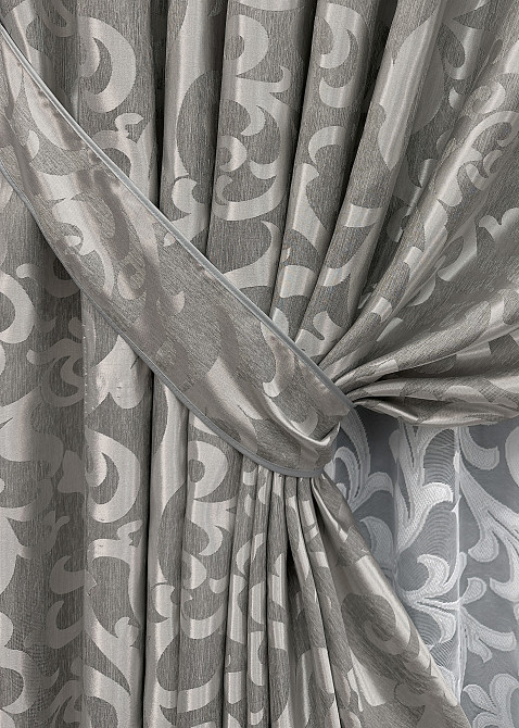 Комплект штор VR-Textil Жакард Вензель 200х270 2шт і Тюль 600х270 293ш-1147т Сірий з білим 71-098/7 Київ - фото 4