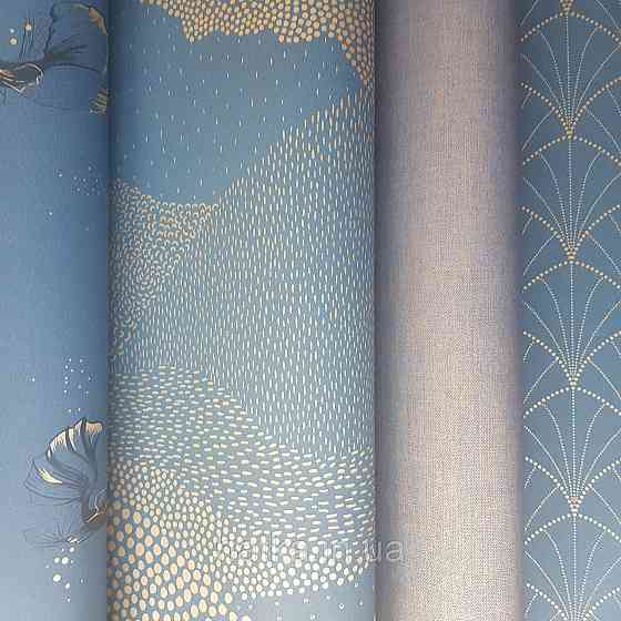 Шпалери вінілові на флізелін Caselio The Place to bed 0.53х10 м абстракція хвилі золотисті хмари на синьому 3д Київ