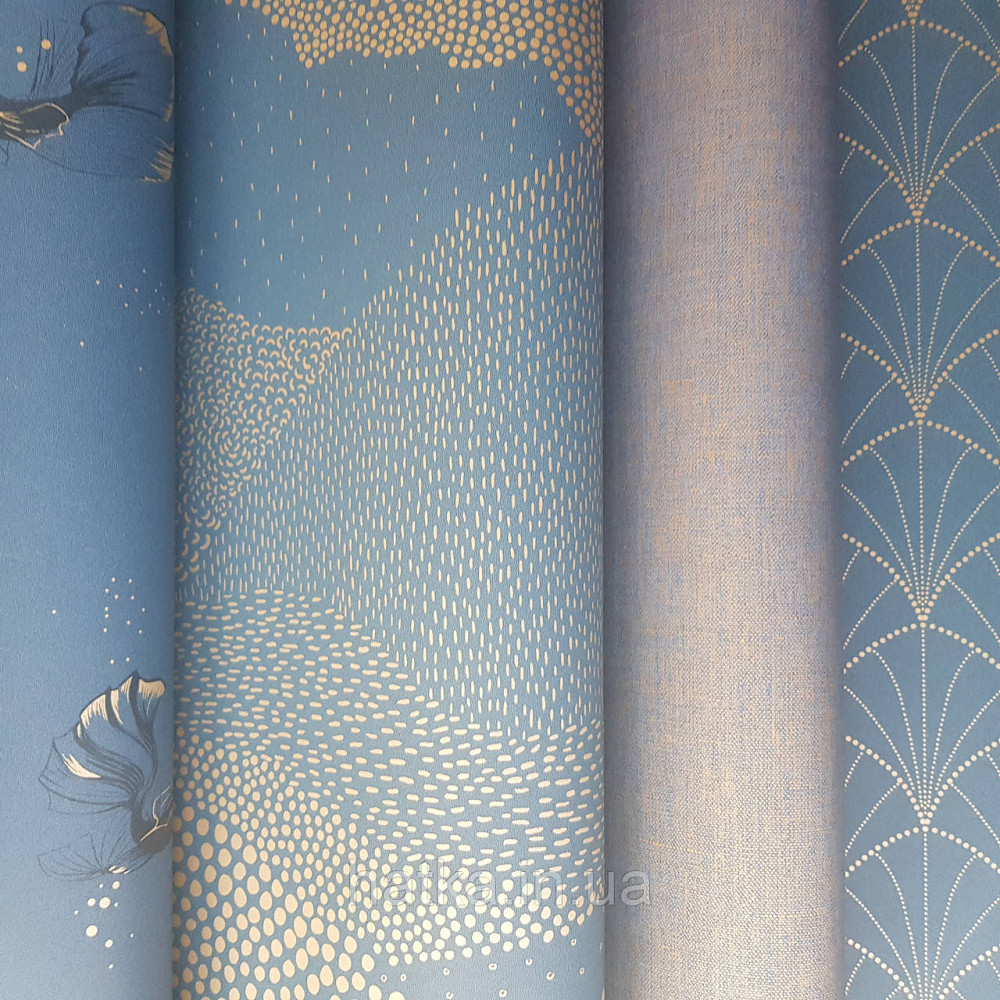 Шпалери вінілові на флізелін Caselio The Place to bed 0.53х10 м абстракція хвилі золотисті хмари на синьому 3д Київ - фото 3