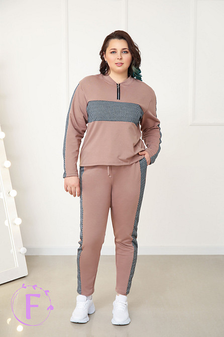 Демисезонный прогулочный костюм из трикотажа Wonderlend батал 54-56, Капучино Киев - изображение 1