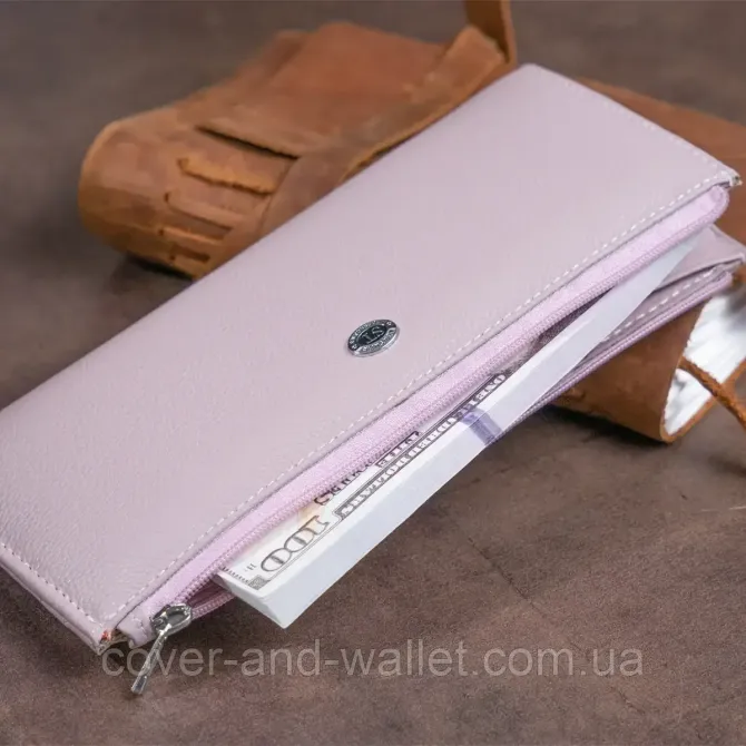 Светло-розовый тонкий женский кошелек из натуральной кожи на змейке ST 025 (dark pink) Киев - изображение 10