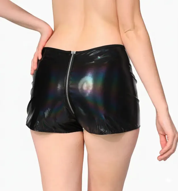 Лаковані шортики на блискавці Art of Sex - Jarina, колір чорний, з ефектом голограми, розмір L Львов - изображение 2
