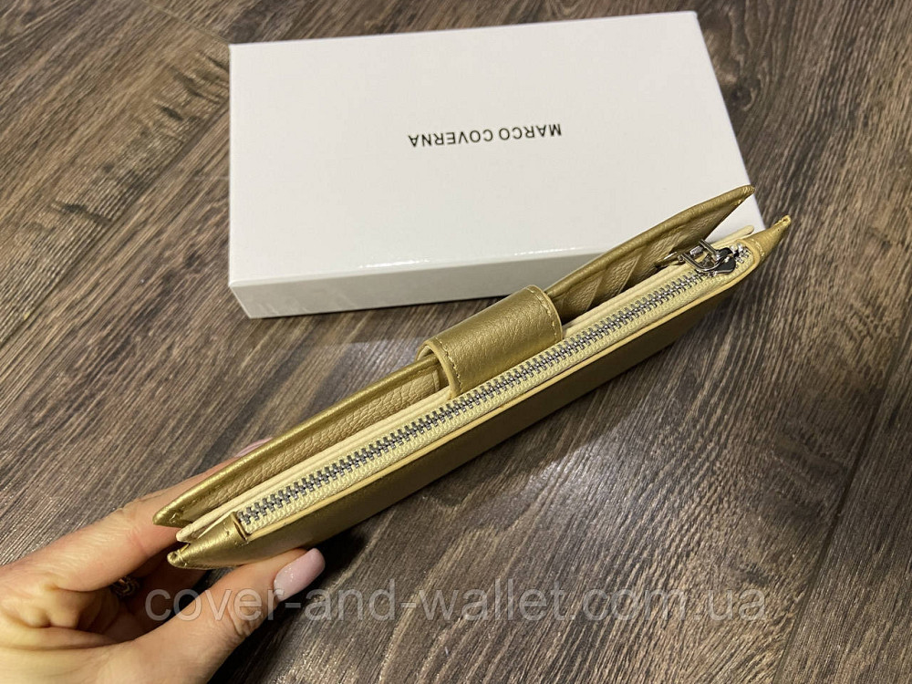 Жіночий гаманець з натуральної шкіри золотистого кольору на магніті та блискавці Marco Coverna 0134 Київ - фото 6