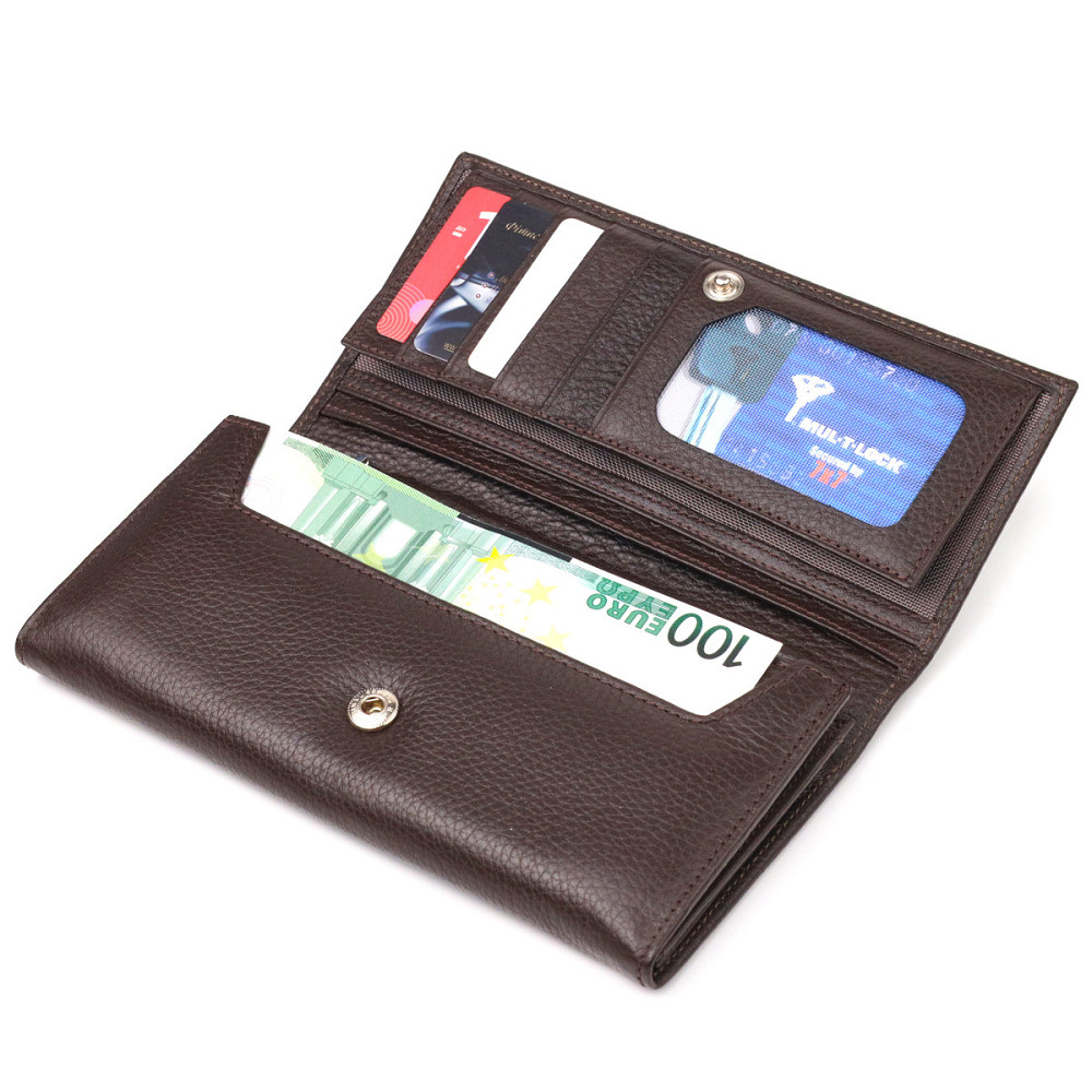 Функціональне жіноче портмоне з монетницею з натуральної шкіри Коричневе (CANPELLINI) Київ - фото 9