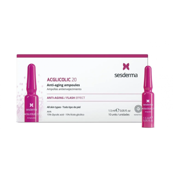 Ампулы с гликолевой кислотой  SesDerma ACGLICOLIC 20 Anti-Aging Moisturizing Ampoules 10*1.5 мл Днепр