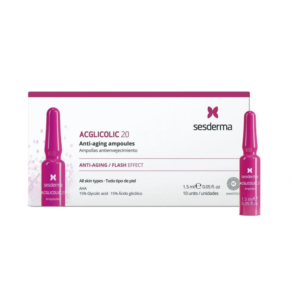 Ампулы с гликолевой кислотой  SesDerma ACGLICOLIC 20 Anti-Aging Moisturizing Ampoules 10*1.5 мл Днепр - изображение 1